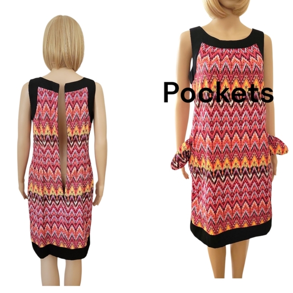 I.N.STUDIO Sleeveless Zigzag Pattern Dress With Pockets, Multicolor, 8, LIKE NEW - Picture 2 of 9